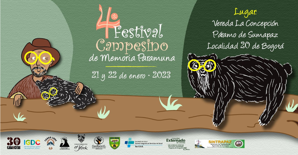 Festival Poster: 4 Festival Campesino with illustration of a man and a bear in nature